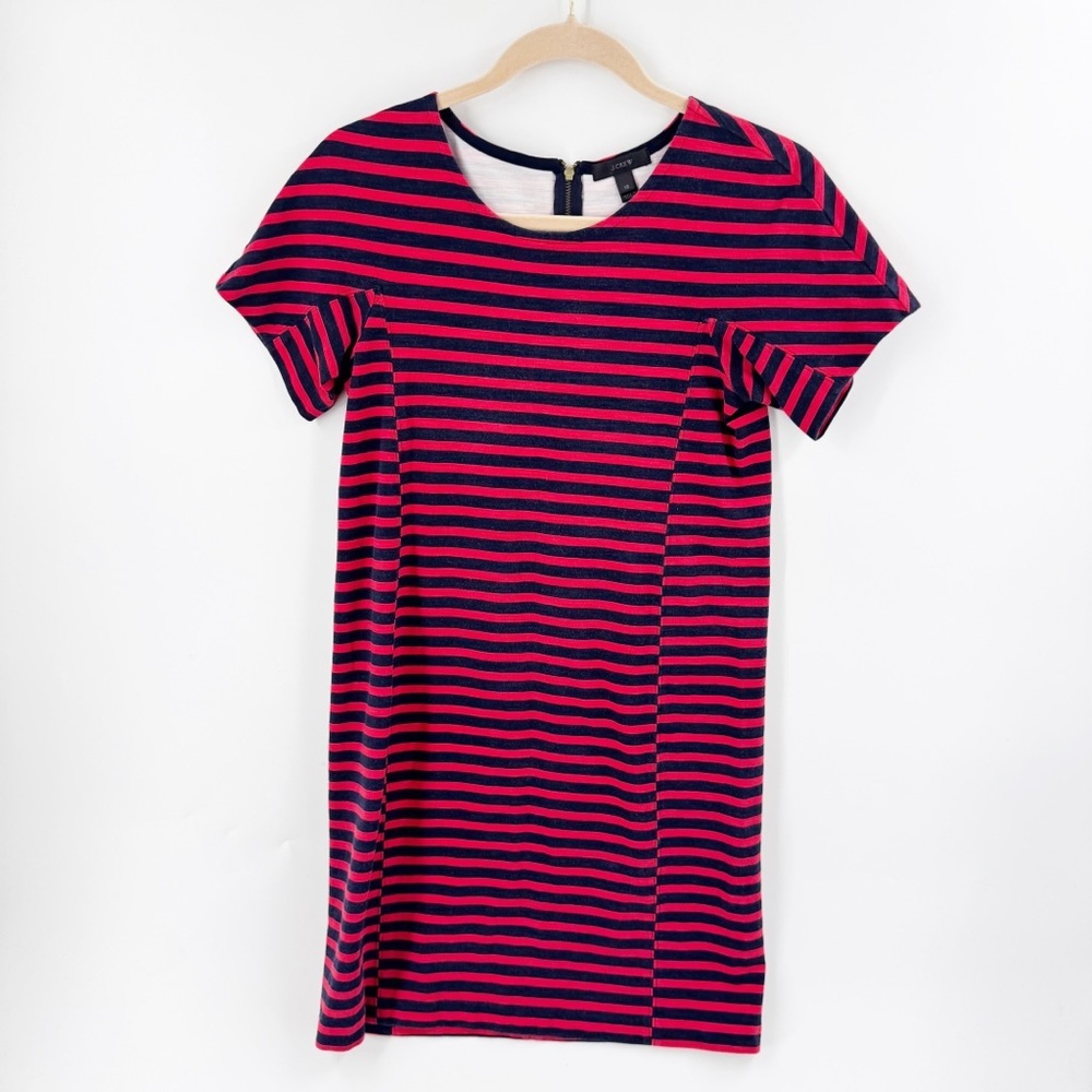 β
J. CREWβ RED/NAVY SCOOP NECK SHEATH DRESS SIZE X-SMALL